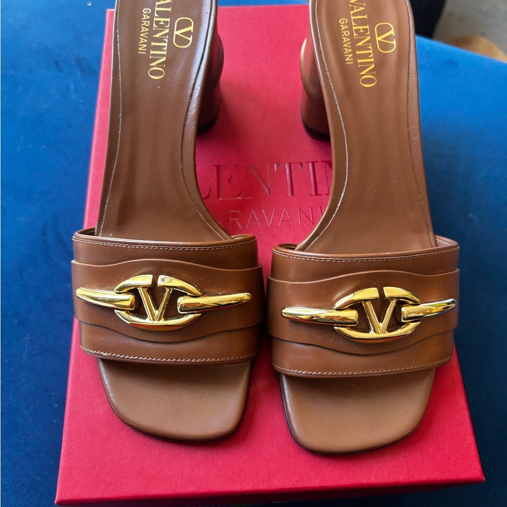 Valentino Garavani Tan Mules with Gold Accent